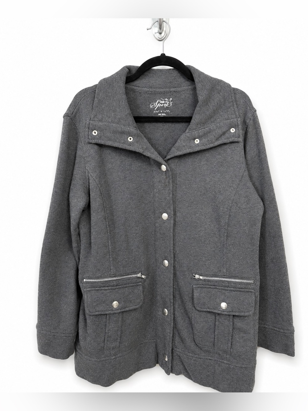 Style & Co Sweatshirt Jacket Gray Pockets Size Large Style WPL8046 100 % Cotton